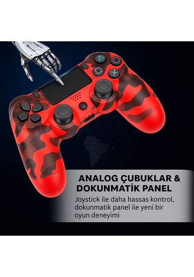 Ps4 Kolu Kablosuz, Şarj Edilebilir, Titreşimli Kırmızı Kamuflaj