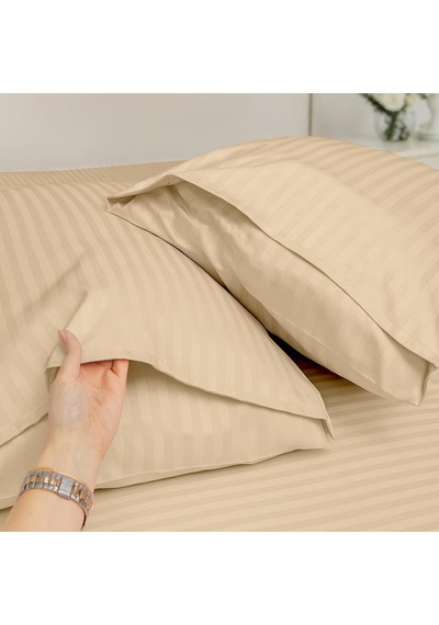 %100 Pamuk Çizgili Saten Yastık Kılıfı 50 X 70 Cm 2'li Paket Balköpüğü Genel