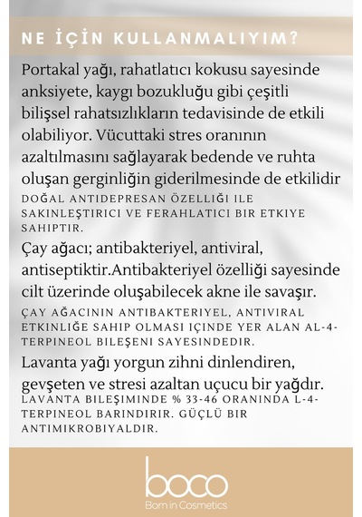 Boco Born In Cosmetics Çay Ağacı + Lavanta + Portakal Saf Aromaterapi Uçucu Yağı 3 x 10 ML