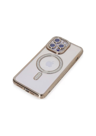 Newface Apple Apple iPhone Uyumlu  15 Pro Kılıf Joke Simli Magneticsafe Kılıf - Gold
