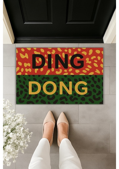 Rugmood Modern Dijital Baskı Çok Renkli Dıng Dong Kapı Önü Paspas 70x45cm Kırmızı