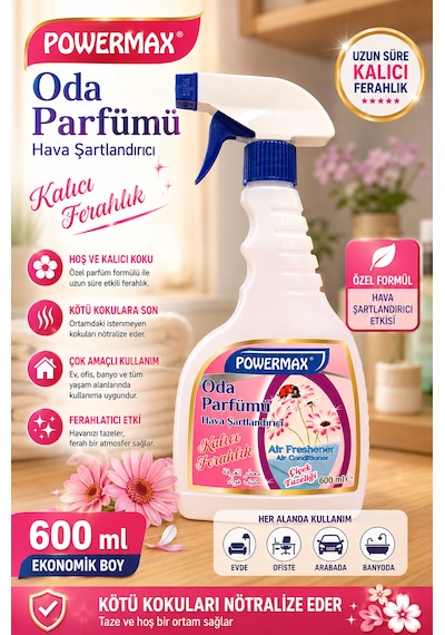 Powermax Çiçek Tazeliği Oda Parfümü 600 Ml X3 Set Ortam Kokusu Uzun Süre Kalıcı Ferahlık