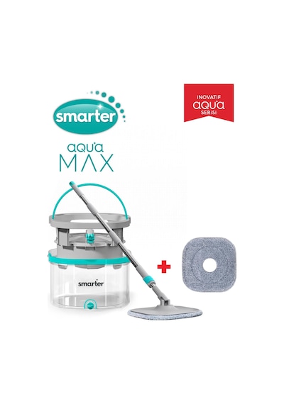 Smarter Aqua Max Özel Seri Şeffaf Temiz&kirli Suyu Ayırma Çift Kova Yedekli Temizlik Seti Mop Paspas