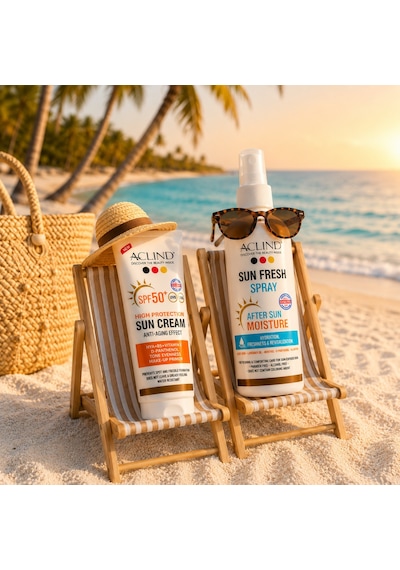 Aclind Leke Karşıtı Spf 50+ Güneş Kremi 50 Ml + Sun Fresh Güneş Sonrası Ferahlatıcı Sprey 100 Ml Set