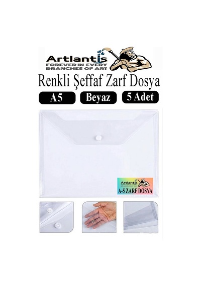 Beyaz A5 Çıtçıtlı Dosya Şeffaf Renkli Zarf Dosya 5 Adet 17x22 Cm Çıt Çıtlı Dosya Su Geçirmez 50 Yaprak Kapasiteli