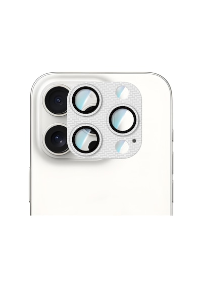 Apple Uyumlu   iPhone 16 Pro Max Caseworld Karbon Fiber Serisi Anti Reflective Full Kamera Lens Koruyucu Gümüş