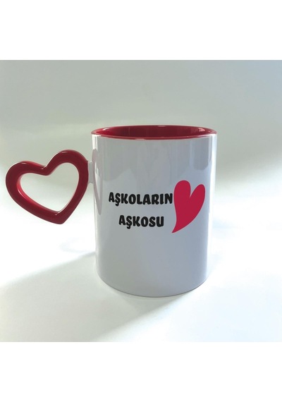 Mor Mürekkep Aşkoların Aşkosu Baskılı Kırmızı Boş Kalp Kulplu Mega Sevgililer Günü Kupası