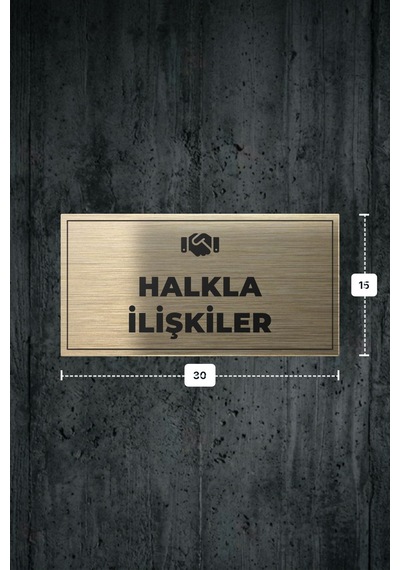 Halkla İlışkıler Yazılı - Metal - Gold Renk - Kapı İsimliği - 30x15 Cm