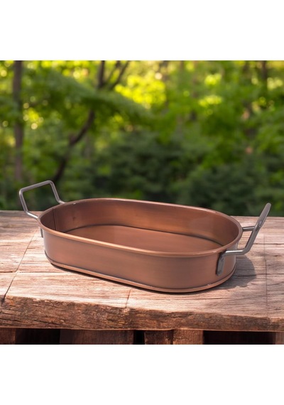 32cm Bakır Kaplama Lüks Galvaniz Metal Boyalı Oval Tepsi Zarafet Ve Dayanıklılığı Buluşturuyor