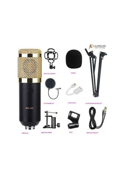 Profesyonel Stüdyo Mikrofonu 3.5mm Jack Girişli Youtuber Kondenser Full Set Studıo Mıcrofon Kit