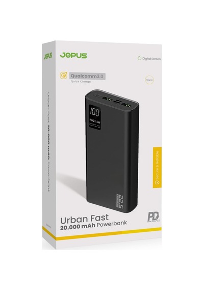 20000mah Powerbank Pd 22.5w Hızlı Şarj Dijital Ekranlı Taşınabilir Şarj Cihazı Siyah, 17524