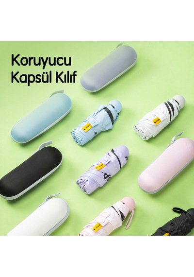 Spanspace Kompakt Kapsül Şemsiye 6 Telli Saklama Kutulu, Mavi