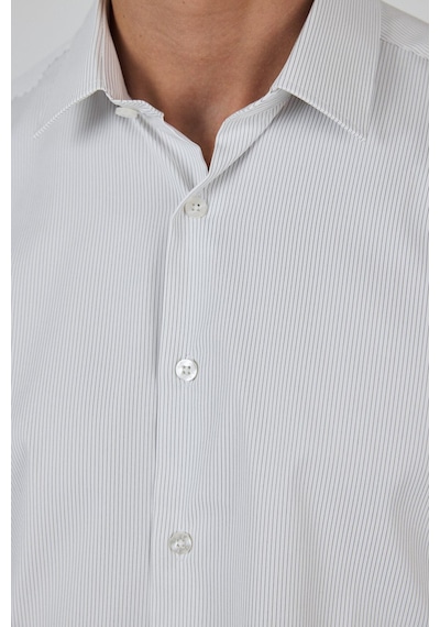 İmza Beyaz-gri Sert Yaka Cepsiz Gabardin Uzun Kol Slim Fit Esnek Gömlek 1004250231 Beyaz-gri