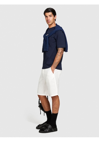 Sisley %100 Keten Slim Fit Bermuda Şort Erkek Kırık Beyaz Şort - 324p4aghs9010 Krem