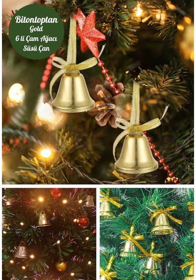 6 Adet Mini Çan Süs Yılbaşı Çam Ağacı Süsü 4 Cm Altın Sarısı Kurdeleli Zil Gold Yılbaşı Çam Ağacı Süsü