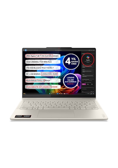Lenovo Yoga 7 2-in-1 14AKP10 83JR004PTR Ryzen AI 7 350 32 GB 1 TB SSD 14"Dos Dizüstü Bilgisayar
