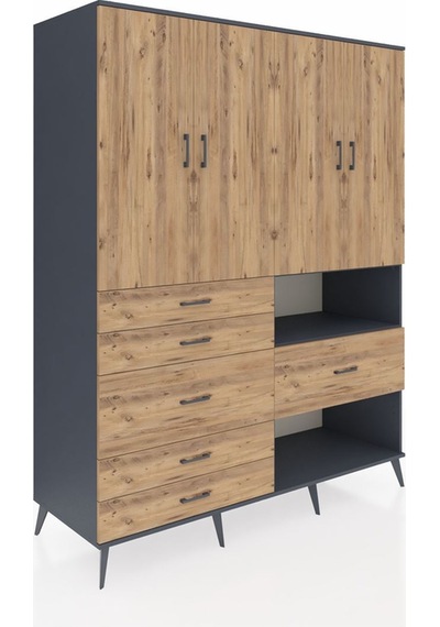 Kronos Gardrop 7 Raflı 6 Çekmeceli 4 Kapaklı 176x59x221 Antrasit-çam Çam Kronos Gardrop 7 Raflı 6 Çekmeceli 4 Kapaklı 176x59x221 Antrasit-çam Çam