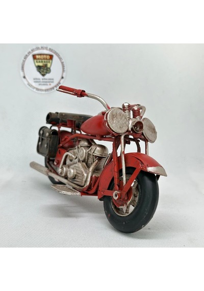 El Yapımı Kırmızı Yan Çantalı Cruiser Metal Motosiklet Biblosu Retro Figür & Dekoratif Obje