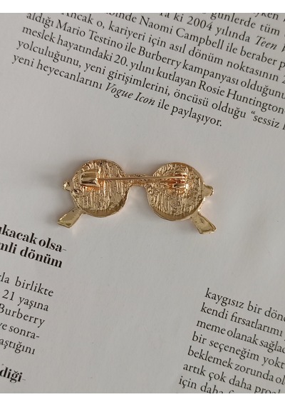 Lente Aksesuar Gold Renk Sedef Ve Siyah Güneş Gözlüğü Broş-yuvarlak Gözlük Figürlü Yaka İğnesi Beyaz