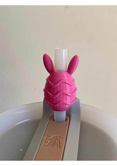 Tavşan Kulaklı Sürpriz Yumurta Model Pipet Süsü Quencher Termos Uyumlu Beyaz