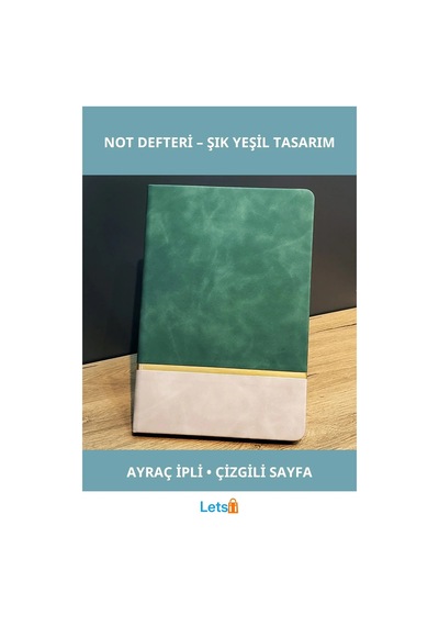 Altın Şeritli Şık Yeşil Deri Not Defteri 21 Cm X 15 Cm Çok Renkli