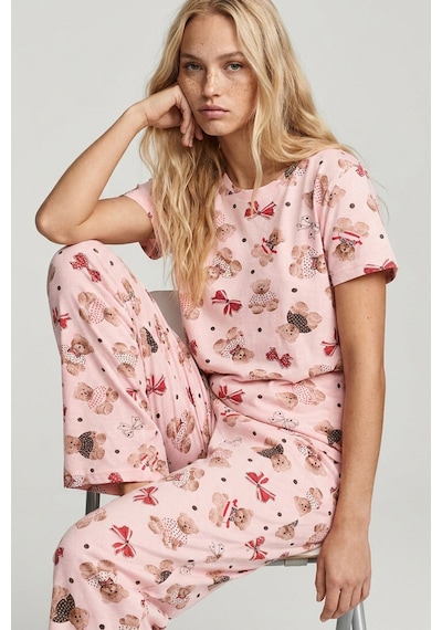 Siyah İnci Mevsimlik İnce Örme Pijama Takım 8017 Somon Ayıcık