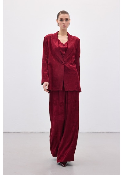 Sateen Jakarlı Bol Pantolon - Bordo-136819 Bordo