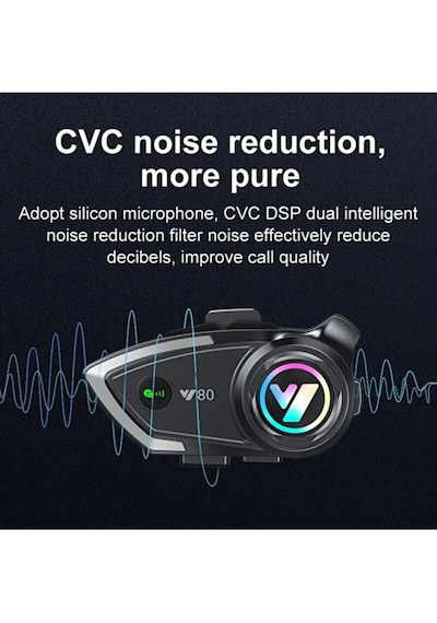 V80 Bluetooth Motosiklet Kask Kulaklık Kablosuz Intercom, Gürültü Engelleme, Uzun Pil Ömrü