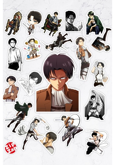 Levi Ackerman Attack On Titan Anime Telefon Laptop Yapışkanlı Folyo Sticker Paketi 20 Adet Çok Renkli