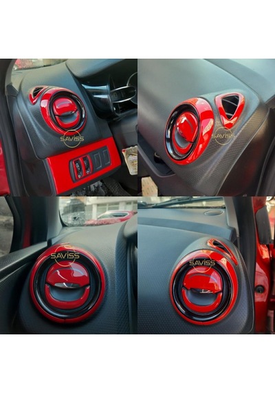 Renault Clio4 Double Teyp uyumlu Full Set Kırmız Torpido Konsol Maun Kaplama (Kırmızı)