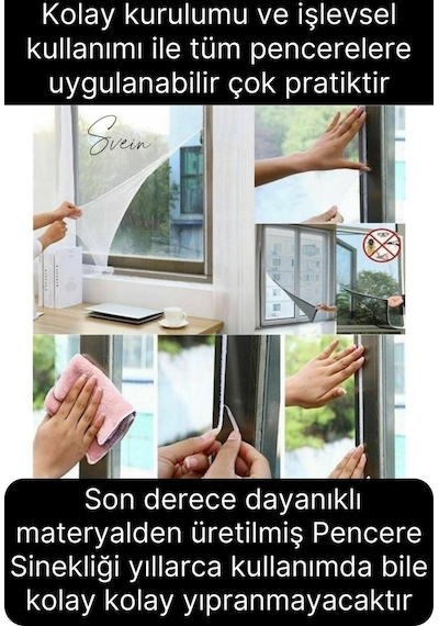 5 Adet Pratik Cam Pencere Kapı Uyumlu Çift Kanat Yırtılmaz Dayanıklı Kendinden Yapışkanlı Sineklik
