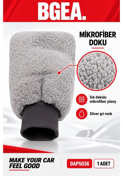 Bgea Silver Mikrofiber Araç Yıkama Eldiveni Gri 1 Adet Dap5036