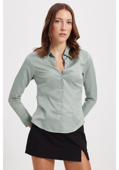 Tudors Kadın Slim Fit Dar Kesim Klasik Yaka Uzun Kollu Mint Gömlek-40361 Mint