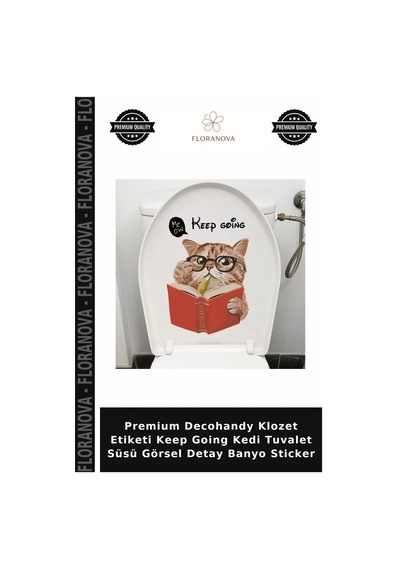 Premium Decohandy Klozet Etiketi Keep Going Kedi Tuvalet Süsü Görsel Detay Banyo Sticker