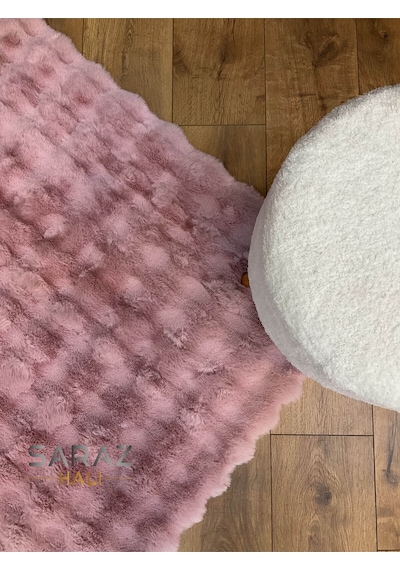 Bubble Tavşan Post Yumuşacık Tavşan Tüyü Kaymaz Yıkanabilir Pembe Gri