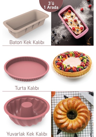 İronika 3 Lü Silikon Kek Kalıbı Seti Oval Yuvarlak Baton Kek Kalıbı Turta Kalıbı Set Silikon Çok Ren Diğer