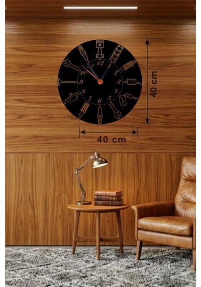 Mey İthalat Otomobil Parçaları Tasarım Ahşap Duvar Saati - 40x40 Cm Mekanik Saat Çok Renkli