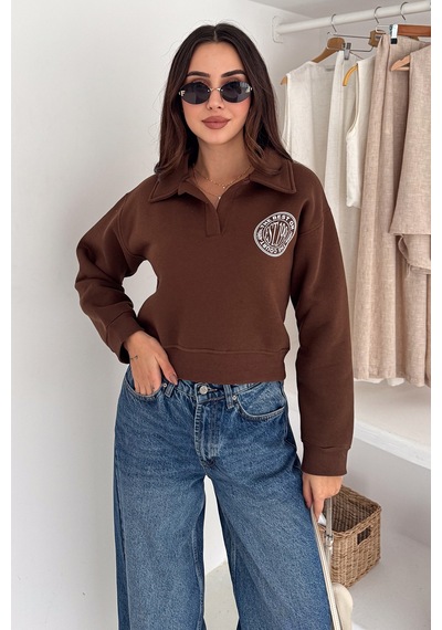 Noa & Noa Kadın Baskılı Oversize Sweatshirt Sporty Season 1992 Kahverengi