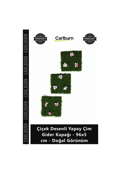 Özel Üretim Dekoratif Süzgeç Gizleme Çiçek Desenli Yapay Çim Gider Kapağı 96x5 Cm Doğal Görünüm
