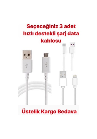 Lightning-Micro-Type-C Data Destekli Hızlı Şarj Kablosu