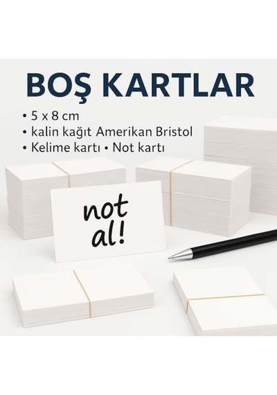 5x8 Cm Boş Kartvizit, Not Kartı, Kelime Kartı, 300 Gr Amerikan Bristol, 100 Adet