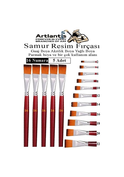 Yassı Uçlu 16 Numara Resim Fırçası 5 Li 1 Paket Samur Kesik Uçlu Fırça Seti Guaj Sulu Akrilik Yağlı Boya Fırçaları