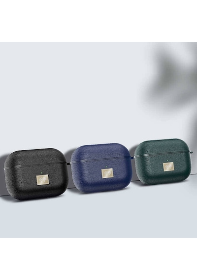 Apple Uyumlu AirPods Pro 2 Deri Görünümlü Askı Aparatlı Wlons Kılıf Koyu Yeşil