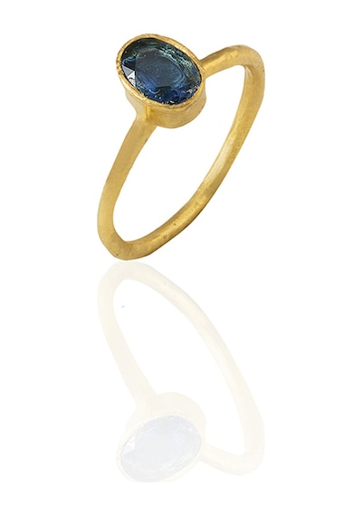 Kadir Jewellery 22 Ayar Altın Kaplama Zirkon Taşlı Kadın Minimal Yüzük Koyu Mavi 76085845