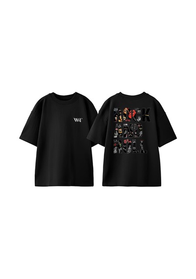 Thewert Rock Is Life Rock And Roll Tasarım Sırt Baskılı Pamuk Siyah Oversize T-shirt