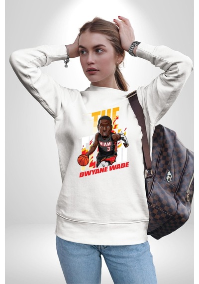 Dwyane Wade Miami Basketbol Unisex Beyaz Sweatshirt Beyaz