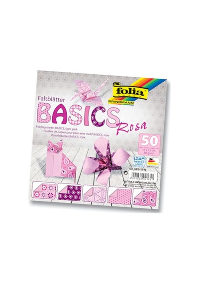 Folia Origami Kağıdı 15X15 Cm. 5 Desen 50 Yaprak Basic Pembe
