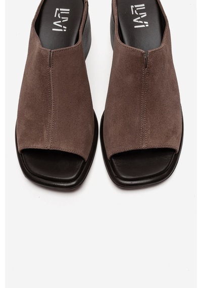 Luvishoes Sorex Vizon Süet Hakiki Deri Kadın Kalın Topuklu Terlik