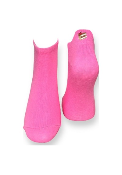 Me-vo Tekli Pembe Renkli Bay/bayan Unisex Esnek Nem Alabilen Pamuklu Pasta Desenli Patik Çorap Pembe