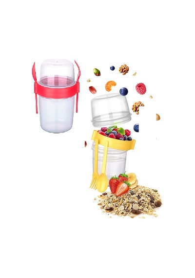 Çift Hazneli - Çatal Kaşıklı Portatif Müsli -atıştırmalık Kabı 11 Diğer